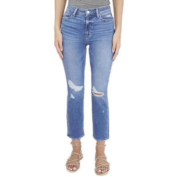 PAIGE Women's Cindy Vintage High Rise Straight Ankle Jeans - Raw Hem, Marbled Wash - View #4